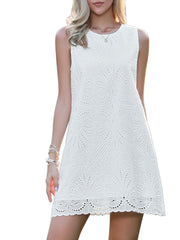 Eyelet Sleeveless Summer Casual A Line Mini Dress
