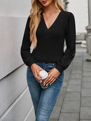 Casual V Neck Solid Color Long Sleeves Blouse