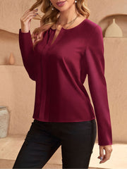 Notch Neck Satin Long Sleeves Work Office Blouse