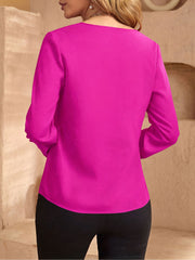 Notch Neck Satin Long Sleeves Work Office Blouse