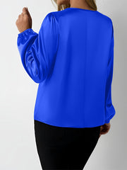 Satin Round Neck Keyhole Long Sleeves Blouse