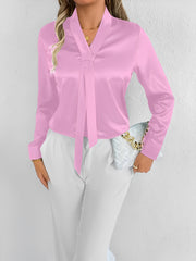 Satin Tie Neck Long Sleeves Work Office Blouse