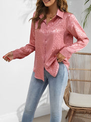 Satin Collared Button Down Long Sleeves Blouse