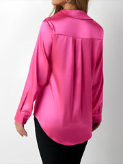 Satin Collared Solid Color Long Sleeves Work Blouse