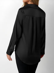 Satin Collared Solid Color Long Sleeves Work Blouse