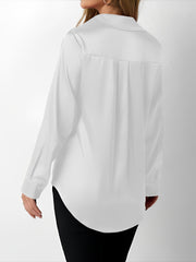 Satin Collared Solid Color Long Sleeves Work Blouse