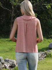 Gingham Ruffle Peter Pan Collar Sleeveless Blouse