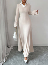Shirt Collar Knitted Long Sleeve Maxi Sweater Dress