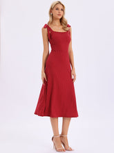 Tie Shoulder Sleeveless A-Line Polka Dots Midi Dress