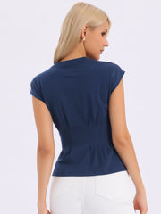 Cotton Cap Sleeve Crew Neck Business Work Peplum Blouse