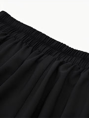 Solid Color Pleated Elastic Waist Pocketed A-Line Midi Skirt