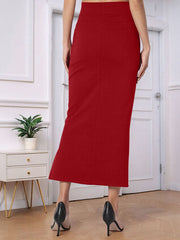 Solid Color High Waist Slit Midi Pencil Skirt