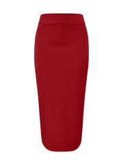 Solid Color High Waist Slit Midi Pencil Skirt