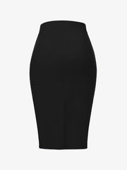 Solid Color High Waist Slit Knee Length Pencil Skirt