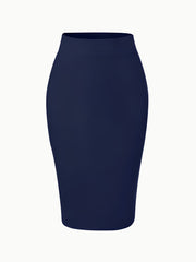Solid Color High Waist Slit Knee Length Pencil Skirt