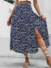 Floral Smocked Waist Slit Midi A-Line Skirt
