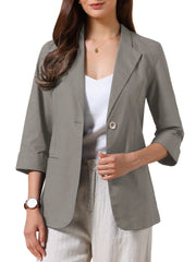 3/4 Sleeve Lightweight Cotton Linen Casual Blazer