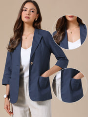 3/4 Sleeve Lightweight Cotton Linen Casual Blazer