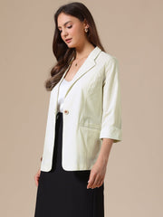 3/4 Sleeve Lightweight Cotton Linen Casual Blazer