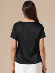 Satin Dressy Casual Short Sleeve Flower Lace Blouse