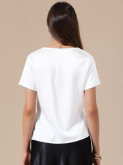 Satin Dressy Casual Short Sleeve Flower Lace Blouse