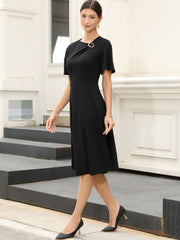 Work Short Sleeve A-Line Business Casual Midi Dress