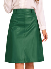Faux Leather Belted A-Line High Waist Midi Skirt