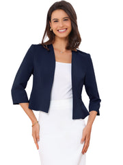 Open Front Collarless 3/4 Sleeve Peplum Cropped Jacket