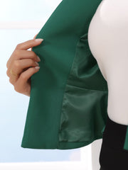 Open Front Collarless 3/4 Sleeve Peplum Cropped Jacket