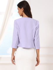 Open Front Collarless 3/4 Sleeve Peplum Cropped Jacket