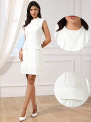 Tweed Mock Neck Sleeveless Office Sheath Dress