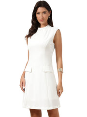 Tweed Mock Neck Sleeveless Office Sheath Dress