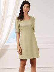 Short Sleeve Round Neck A-Line Business Casual Office Work Dress
