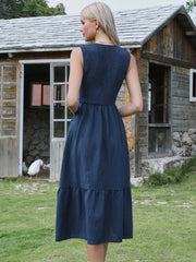 Sleeveless Smocked A-Line Pocketed Tiered Midi Dress