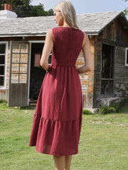 Sleeveless Smocked A-Line Pocketed Tiered Midi Dress