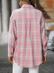 Plaid Turn Down Collar Long Sleeves Pocketed Shirt