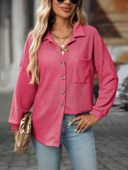 Waffle Textured Solid Color Long Sleeve Shirt