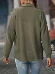 Waffle Textured Solid Color Long Sleeve Shirt