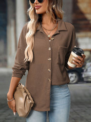 Waffle Textured Solid Color Long Sleeve Shirt