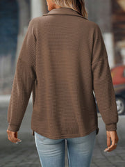 Waffle Textured Solid Color Long Sleeve Shirt