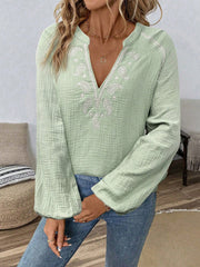 Embroidered Boho Paisley Lantern Sleeves Blouse