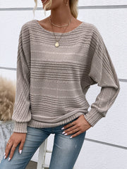 Round Neck Batwing Sleeve Solid Color Blouse