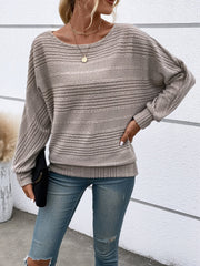 Round Neck Batwing Sleeve Solid Color Blouse