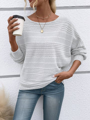 Round Neck Batwing Sleeve Solid Color Blouse
