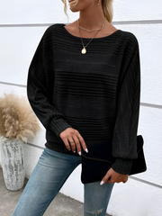 Round Neck Batwing Sleeve Solid Color Blouse