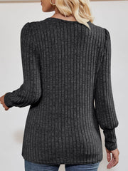 Square Neck Long Sleeve Button Decor Split Blouse