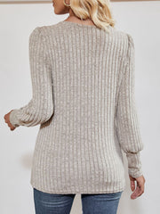 Square Neck Long Sleeve Button Decor Split Blouse