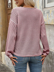 V Neck Button Down Pullover Casual Long Sleeved Blouse