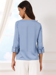 Dressy Casual Boat Neck 3/4 Sleeve Work Satin Blouse