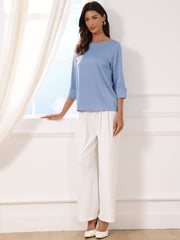 Dressy Casual Boat Neck 3/4 Sleeve Work Satin Blouse